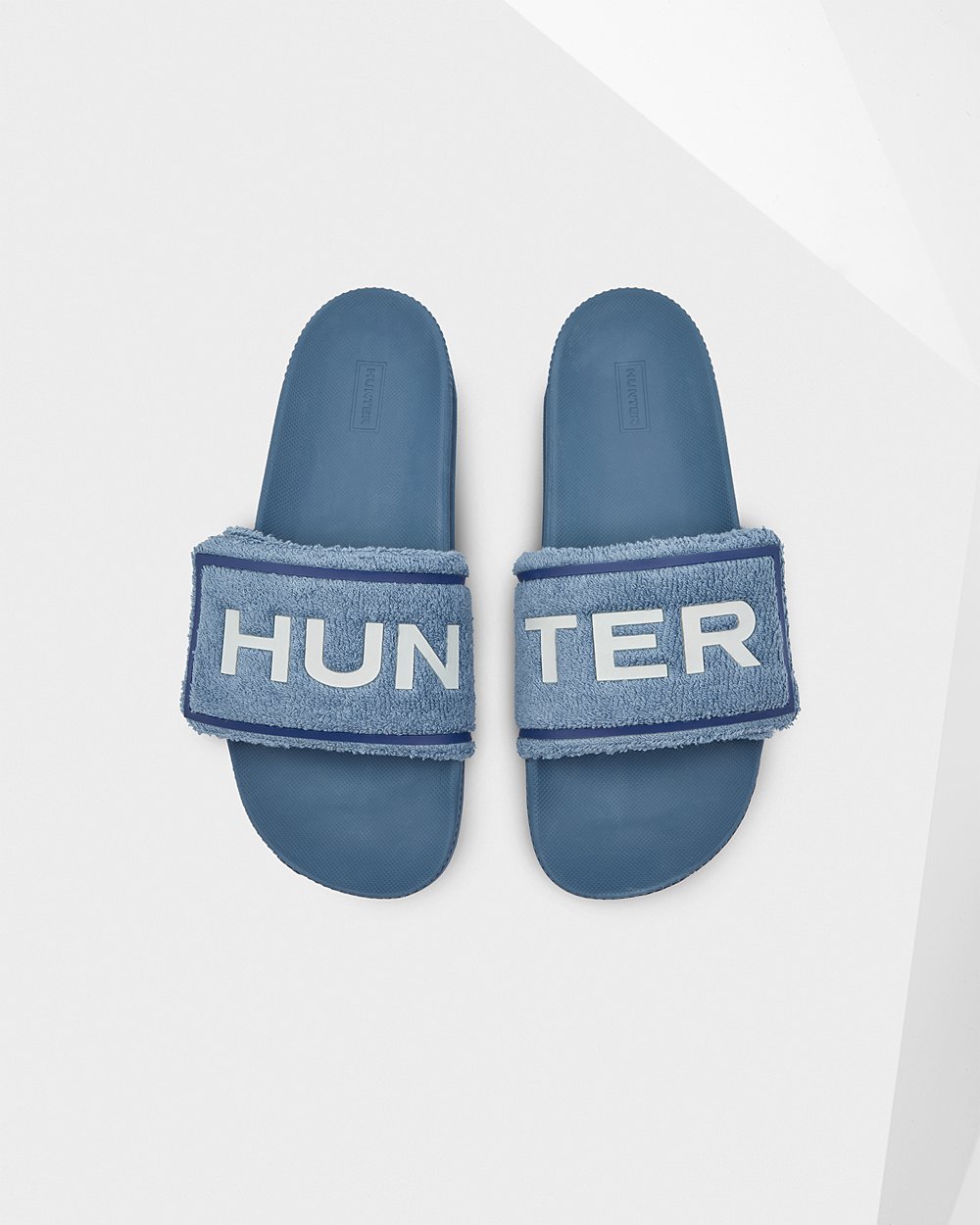 Hunter Original Terry Towelling Logo Adjustable Slides - Cheap Online Mens Blue - LPFVMI851